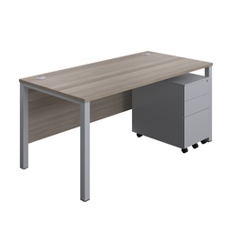 [GPBUN1680S3GOSV] Goal Post Rectangular Desk + 3 Drawer Steel Pedestal (FSC) | 1600x800 | Grey oak/Silver | 