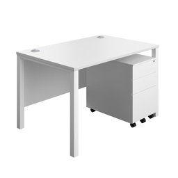 [GPBUN1280S3WHWH] Goal Post Rectangular Desk + 3 Drawer Steel Pedestal (FSC) | 1200x800 | White/White | 