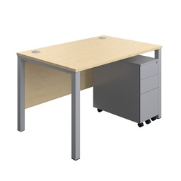 [GPBUN1280SS3MASV] Goal Post Rectangular Desk + 3 Drawer Slimline Steel Pedestal (FSC) | 1200x800 | Maple/Silver | 