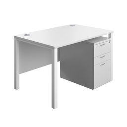 [GPBUN1280HMWHWH] Goal Post Rectangular Desk + 3 Drawer High Mobile Pedestal (FSC) | 1200x800 | White/White | 