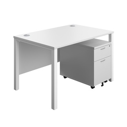 [GPBUN1280M2WHWH] Goal Post Rectangular Desk + 2 Drawer Mobile Pedestal (FSC) | 1200x800 | White/White | 