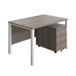 [GPBUN1280M3GOWH] Goal Post Rectangular Desk + 3 Drawer Mobile Pedestal (FSC) | 1200x800 | Grey oak/White | 