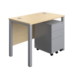 [GPBUN1060S3MASV] Goal Post Rectangular Desk + 3 Drawer Steel Pedestal (FSC) | 1000x600 | Maple/Silver | 