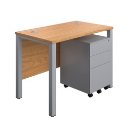 [GPBUN1060S3NOSV] Goal Post Rectangular Desk + 3 Drawer Steel Pedestal (FSC) | 1000x600 | Nova oak/Silver | 