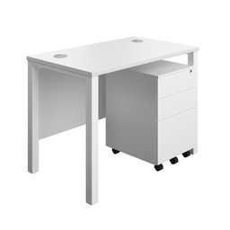 [GPBUN1060S3WHWH] Goal Post Rectangular Desk + 3 Drawer Steel Pedestal (FSC) | 1000x600 | White/White | 