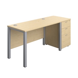 [GPBUN1260D3MASV] Goal Post Rectangular Desk + 3 Drawer Desk High Pedestal (FSC) | 1200x600 | Maple/Silver | 