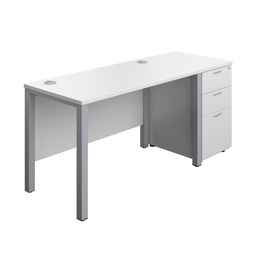 [GPBUN1260D3WHSV] Goal Post Rectangular Desk + 3 Drawer Desk High Pedestal (FSC) | 1200x600 | White/Silver | 