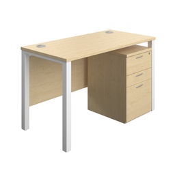 [GPBUN1260HMMAWH] Goal Post Rectangular Desk + 3 Drawer High Mobile Pedestal (FSC) | 1200x600 | Maple/White | 