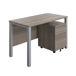 [GPBUN1260M2GOSV] Goal Post Rectangular Desk + 2 Drawer Mobile Pedestal (FSC) | 1200x600 | Grey oak/Silver | 