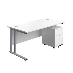 [TWU1880BUNWHSV2] Twin Upright Rectangular Desk + Mobile 2 Drawer Pedestal (FSC) | 1800X800 | White/Silver | 