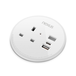 [NEX200BS1G-01] 80Mm In-Desk Power Module 1X240V Uk Socket, 30W Usb-C, 27WUsb-A, Black Housing, Silver Bezel, Grey Veneer